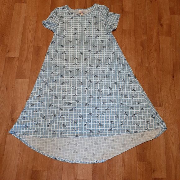 LuLaRoe Graph Paper & Paper Airplane Carly Dress XXS NWOT - Picture 1 of 6